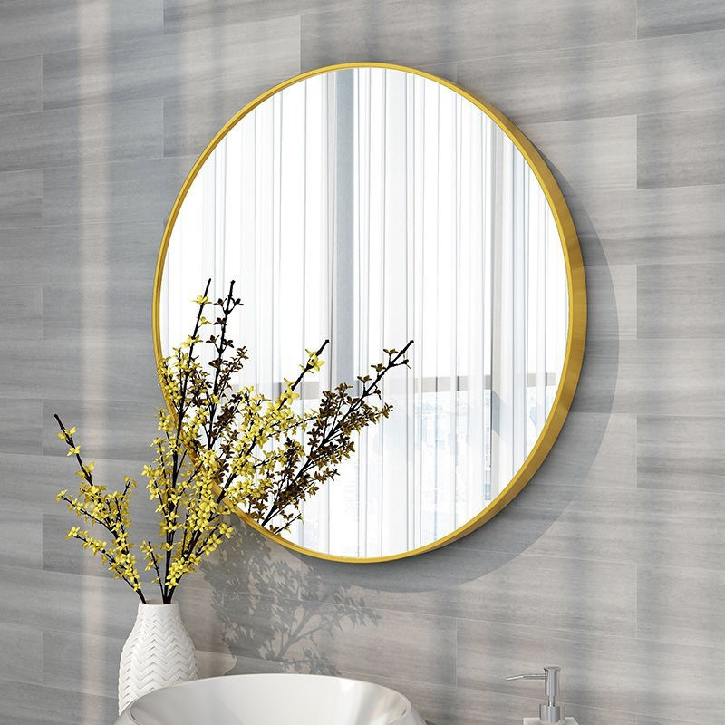 Cross-Border Aluminum Alloy Bathroom Mirror Wall-Mounted Bathroom Punched Round Mirror Hotel Decorative Mirror Bathroom Makeup Mirror