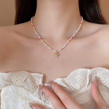 晗珞~玻璃珠串珠竹节蘑菇吊坠项链时尚高级感锁骨链个性百搭项饰