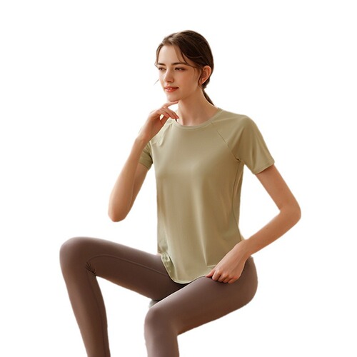 Real shot picture high-end yoga clothing women's summer thin short-sleeved fitness top running quick-drying sports T-shirt loose-fitting blouse
