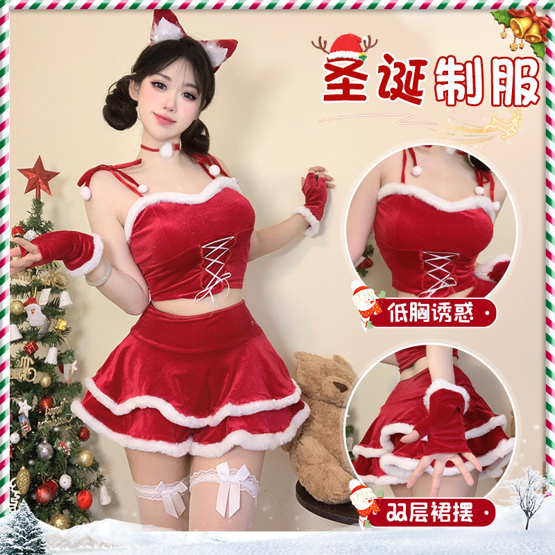 Sexy Christmas 2026 new collection: alluring lingerie for dates, featuring a small-bust uniform-style nightgown, perfect for autumn and winter