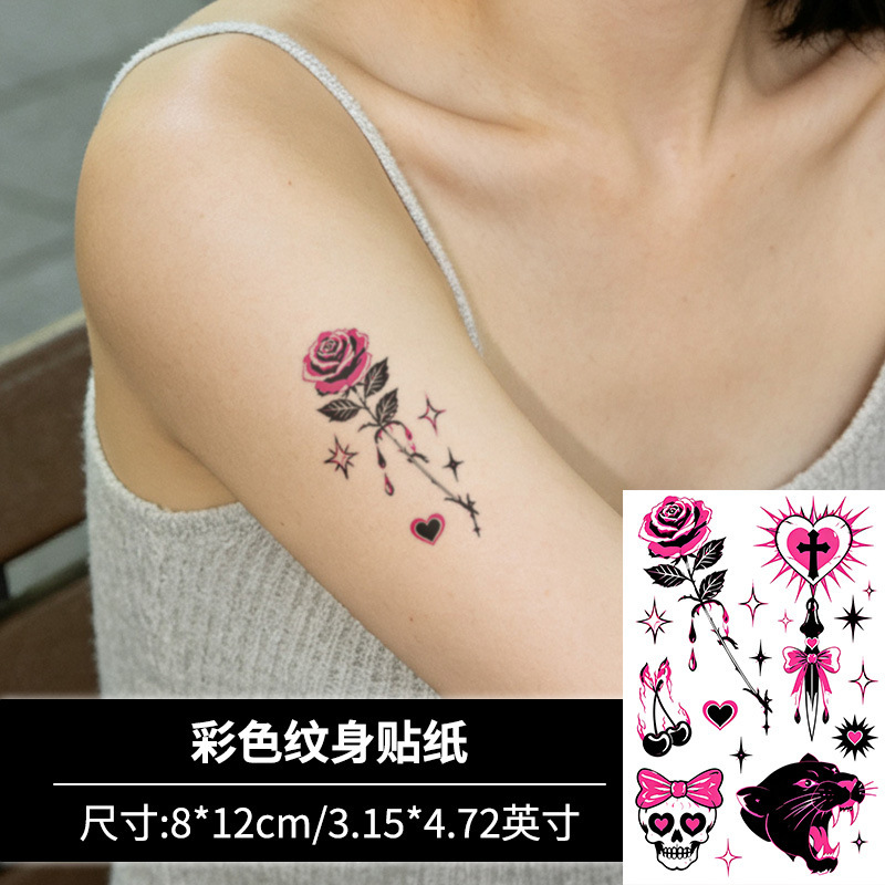 Rose Black Panther Temporary Tattoo Sticker Y2K-Millennium Fluorescent Pink Retro Bold for Men and Women, Long-Lasting and Waterproof for Arms and Legs Rose Black Panther Temporary Tattoo Sticker Y2K-Millennium Fluorescent Pink Retro Bold for Men and Women, Long-Lasting and Waterproof for Arms and Legs