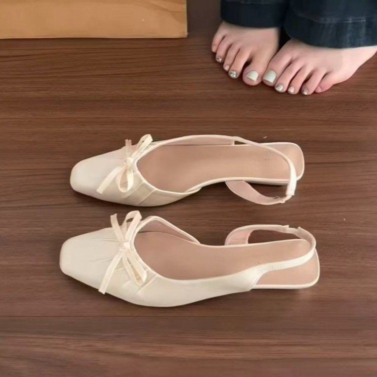 Sandalias de Tacón Bajo con Moño para Mujer de PU con Banda Elástica para Verano