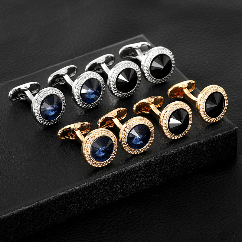 Gemelli da polso rotondi oro con zircone per camicia da uomo_voghion.com