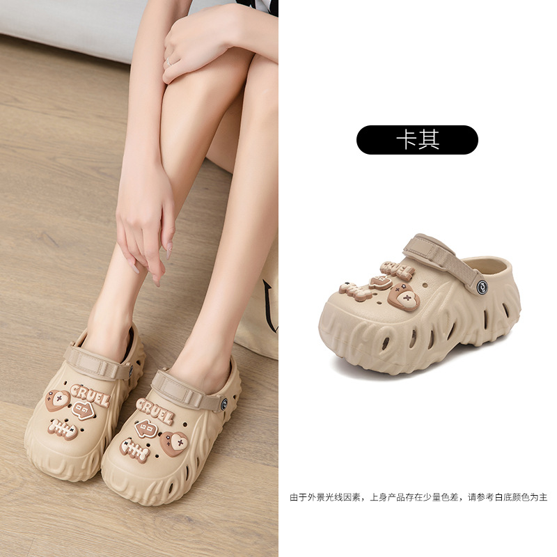 Zapatos con agujeros de suela súper gruesa con sensación de mierda, zapatos ligeros de playa de verano Baotou para mujer, sandalias y zapatillas de dos uso transpirables y antideslizantes EVA