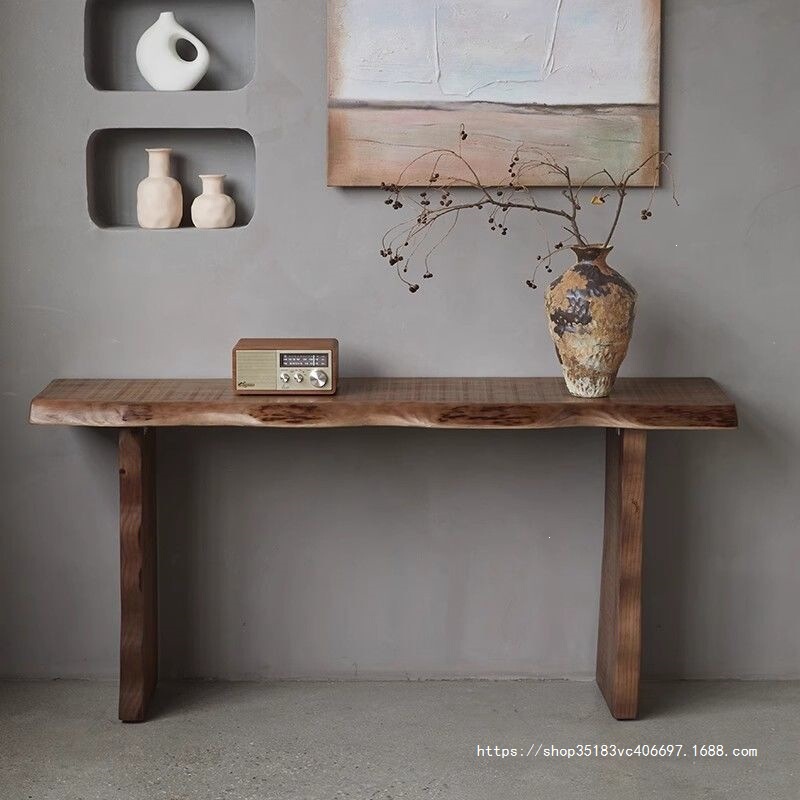 Wabi-Sabi Style Natural Wood Console Table with Natural Edges for Living Room, Vintage Distressed Decorative Strip Table Against the Wall, Solid Wood Entryway Table, Others Wabi-Sabi Style Natural Wood Console Table with Natural Edges for Living Room, Vintage Distressed Decorative Strip Table Against the Wall, Solid Wood Entryway Table, Others