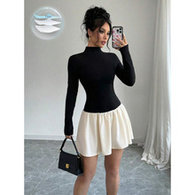 E 72506 Color Block Fake Two Piece Dress ײɫƴ�Ӽ���������