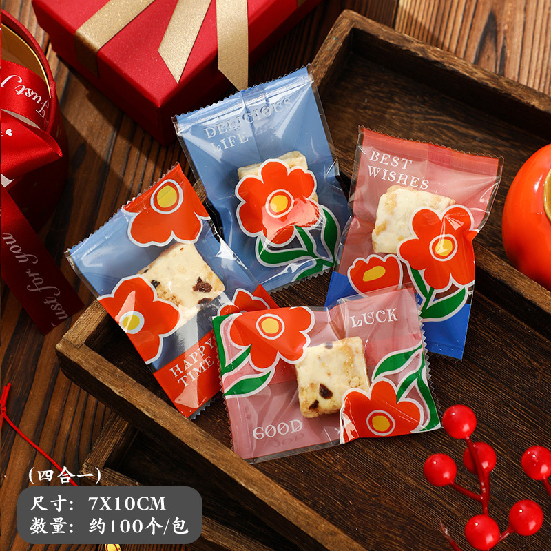 2025 año nuevo copo de nieve bolsa de embalaje crujiente turrón bolsa de dulces galletas para hornear máquina de envasado pequeña individual bolsa de sellado al por mayor