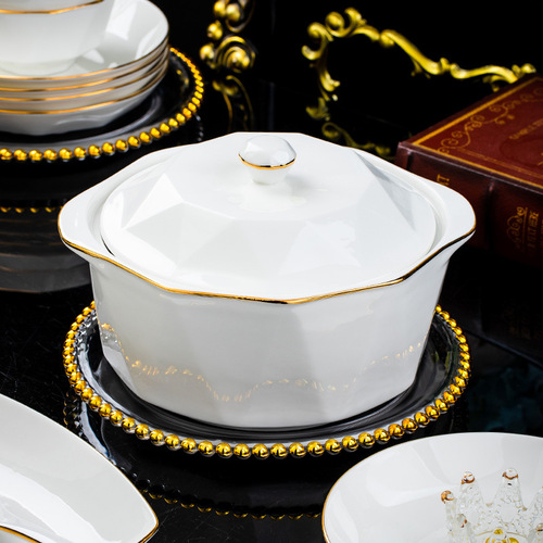 Jingdezhen ceramic tableware set rice bowl noodle bowl large soup bowl simple diamond bowl hand-painted gold gift logo