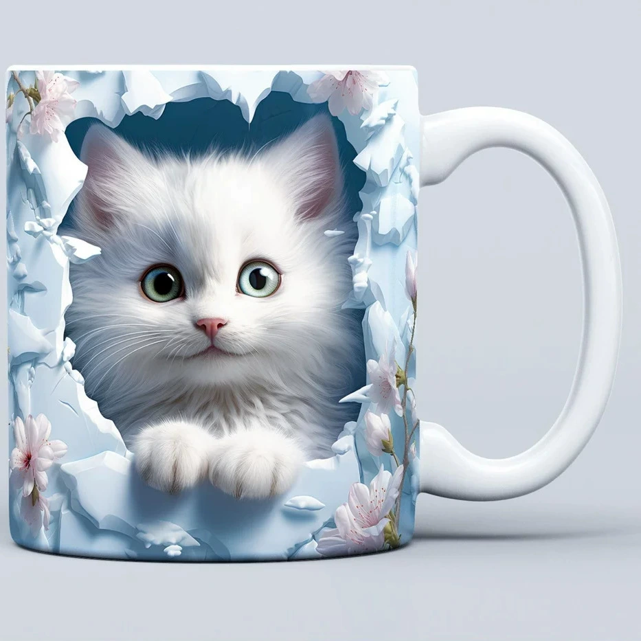 3D рисунок самолета котёнок кот снеговик дыра керамическая кружка кофе чай вода чашка новый пустой вход