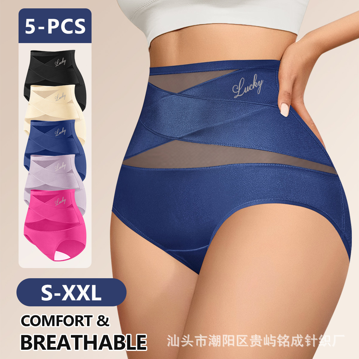 【Cross-Border Exclusive】Amazon European and American Plus Size Women's High Waist Tummy Control Panties Triangle Briefs Temu Shein