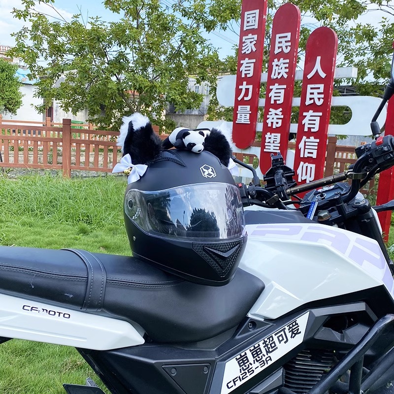 Plush Cute 3D Black and White Cat Ear Helmet Decoration Motorcycle