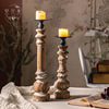 法式手工木質雕花燭台浪漫複古做舊實木擺件原木色in仿古燭台批發
