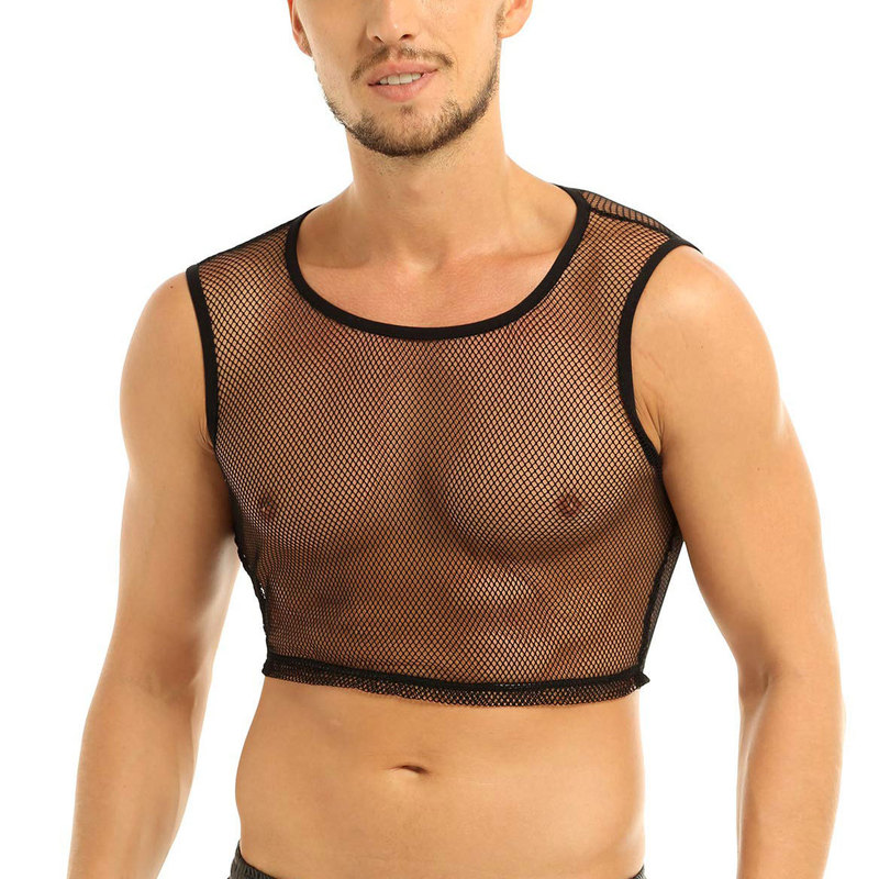 Foreign Trade European and American Elastic Large Size Vest Men's Casual Hollow-out Sexy Short Vest Men's Muscle Men's All-match Vest Foreign Trade European and American Elastic Large Size Vest Men's Casual Hollow-out Sexy Short Vest Men's Muscle Men's All-match Vest