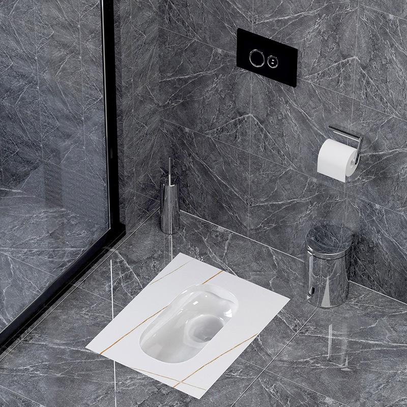 In-wall-type induction tank + white striped rock slab squat pit