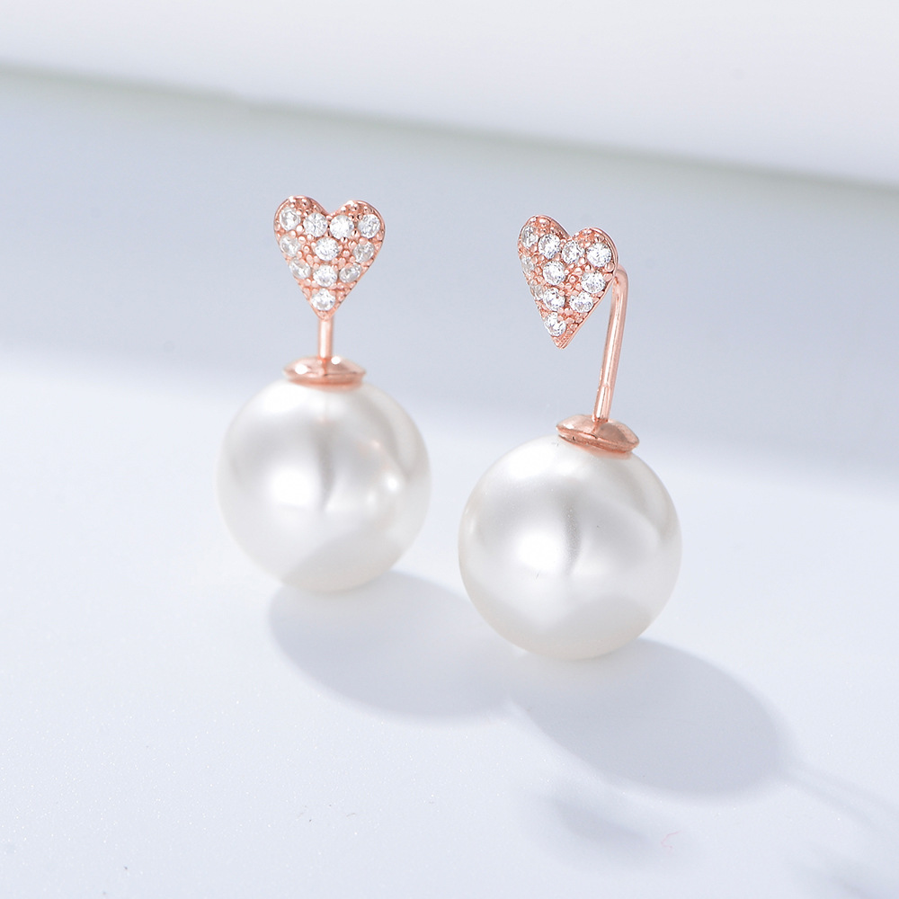 Pendientes de perlas en forma de corazón simple con diamantes de plata esterlina s925 pendientes de perlas estilo coreano femenino ins dongdaemun chica en línea pendientes de celebridades