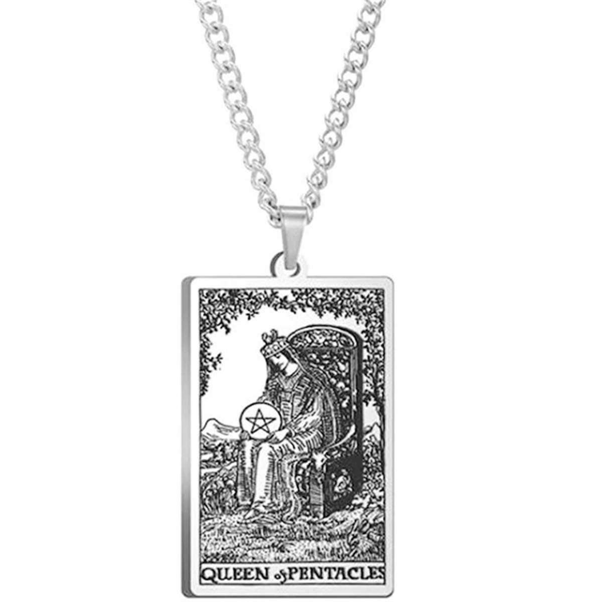 Collana con carte dei tarocchi, ciondolo rettangolare in acciaio al titanio, catena per maglioni, collana hip-hop_voghion.com
