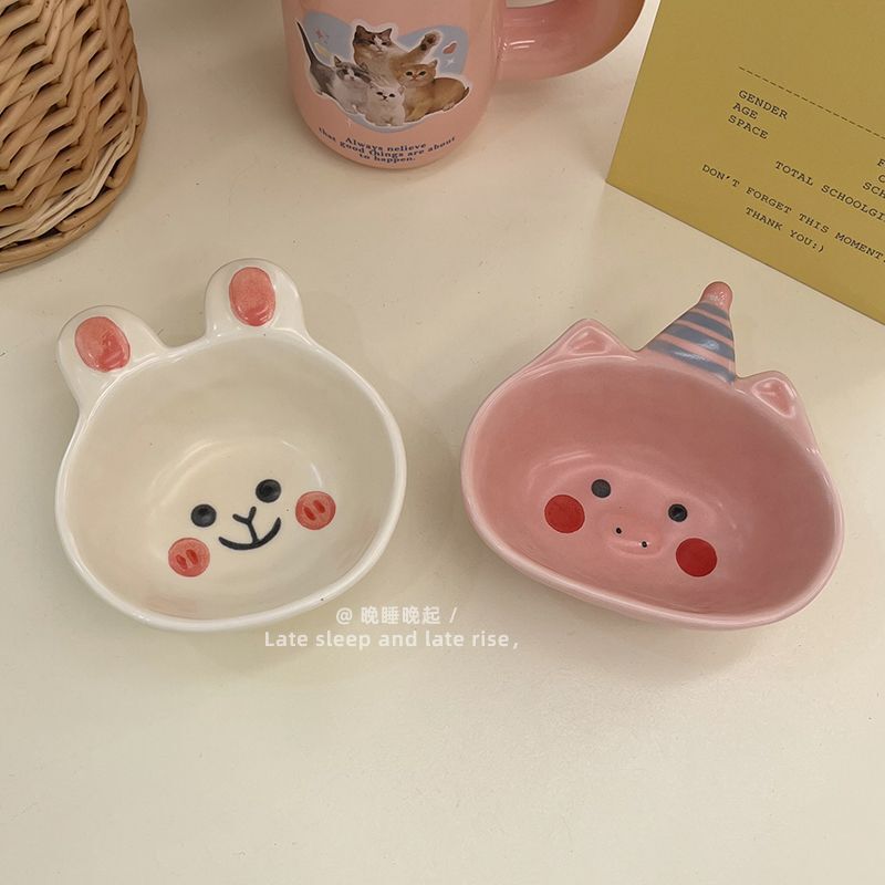 超かわいいアニメ陶磁器ボウル朝食ボウル家庭用陶磁器ヨーグルトボウル味皿に調味料皿をつけたおかず皿|undefined