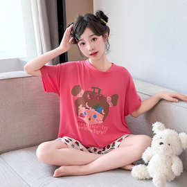 2025新款女童睡衣夏款初中生女孩可爱家居服套装儿童夏天薄款空调