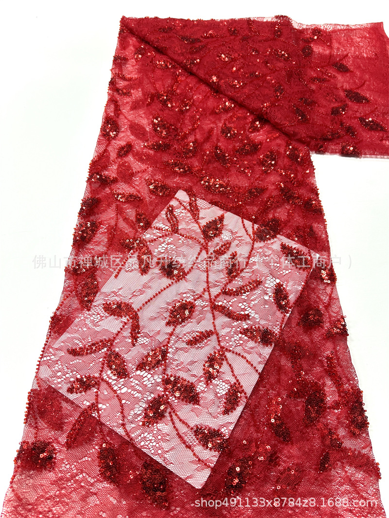 Moda de moda de fiesta vestido de vestido de tela alta fijación de encaje bordado de perlas tela de sequilla