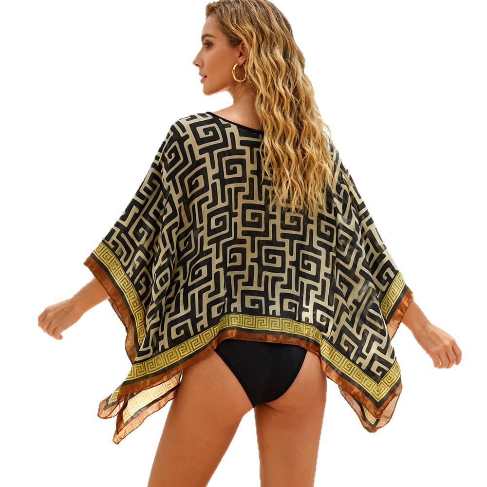 Amazon Aliexpress Europa y Estados Unidos impresa shoal blusa suelta Casual 2026 blusa explosiva bikini blusa protector solar