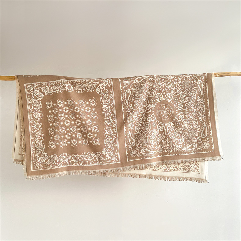 Etnisk stil overdimensioneret imiteret kashmir firkantet tørklæde, kvinders tykke kvastsjal, cashewblomst varmt tørklæde_voghion.com