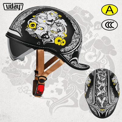 Motosiklet kaskı (dəbilqə) motorcycle warped half helmet men's - yahei-ghost-totem-m-head-circumference-52-54cm-transparent-black-tea-lenses