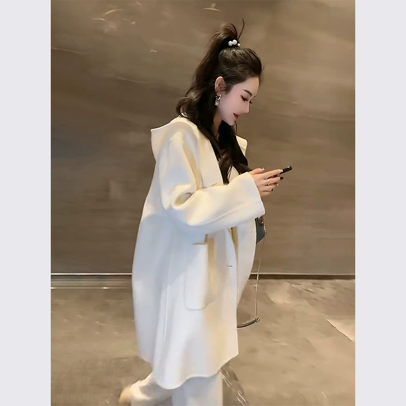 YT247093 осень и зима High Sense Hepburn ветер в длинном белом шерстяное пальто двустороннее кашемировое шерстяное пальто