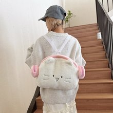 可爱耳机猫软妹毛绒双肩包秋冬毛绒办公室抱枕公仔单肩斜挎毛毛包