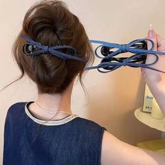 韩国ins简约牛仔蝴蝶结抓夹女2025新款东大门高级感发夹鲨鱼夹发