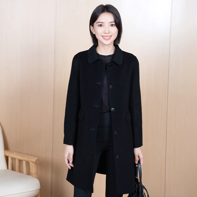 YUN韫冬季新款妈妈款中长款羊毛大衣女时尚厚双面大码风衣女外套|undefined