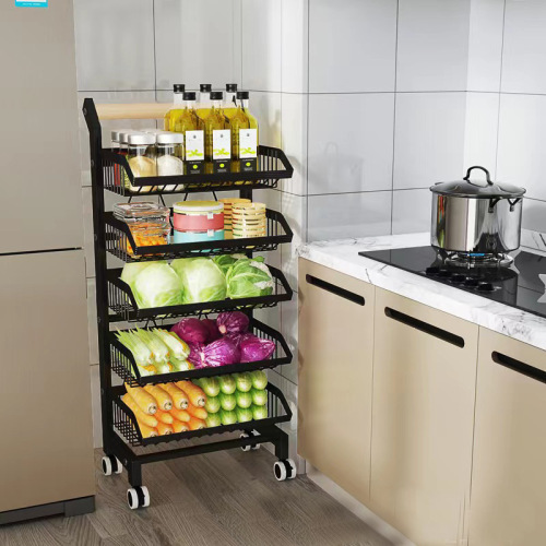 Kitchen multi-functional basket on wheels, storage and organization basket, freestanding multi-layer fruit and vegetable snack storage, home use