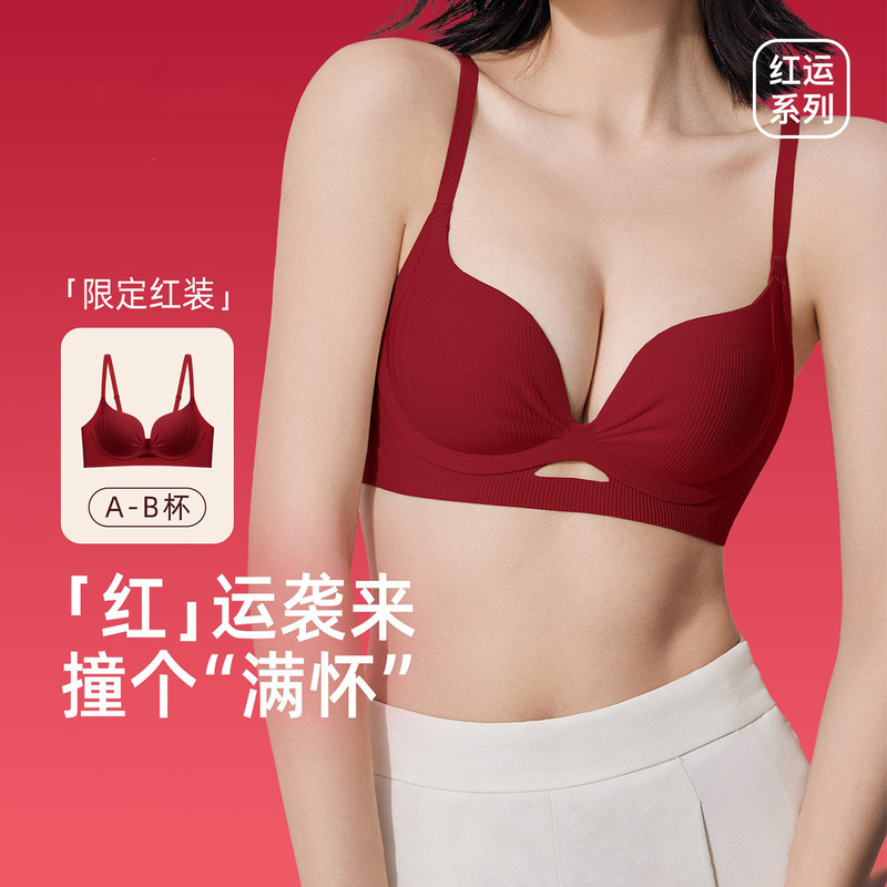 Red Lingerie for Women in Their Zodiac Year of the Horse, Designed for Small Busts to Enhance and Lift, with Seamless Bras That Gather Side Breasts