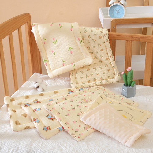 新生儿安抚纱布豆豆枕6个月通用平枕婴幼儿小枕垫四季宝宝枕头