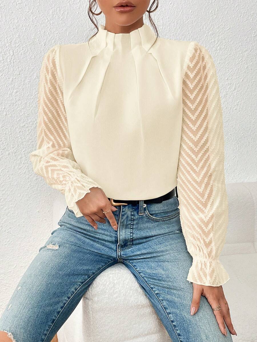 Women's Blouse Long Sleeve Blouses Ruffles Elegant Solid Color display picture 4