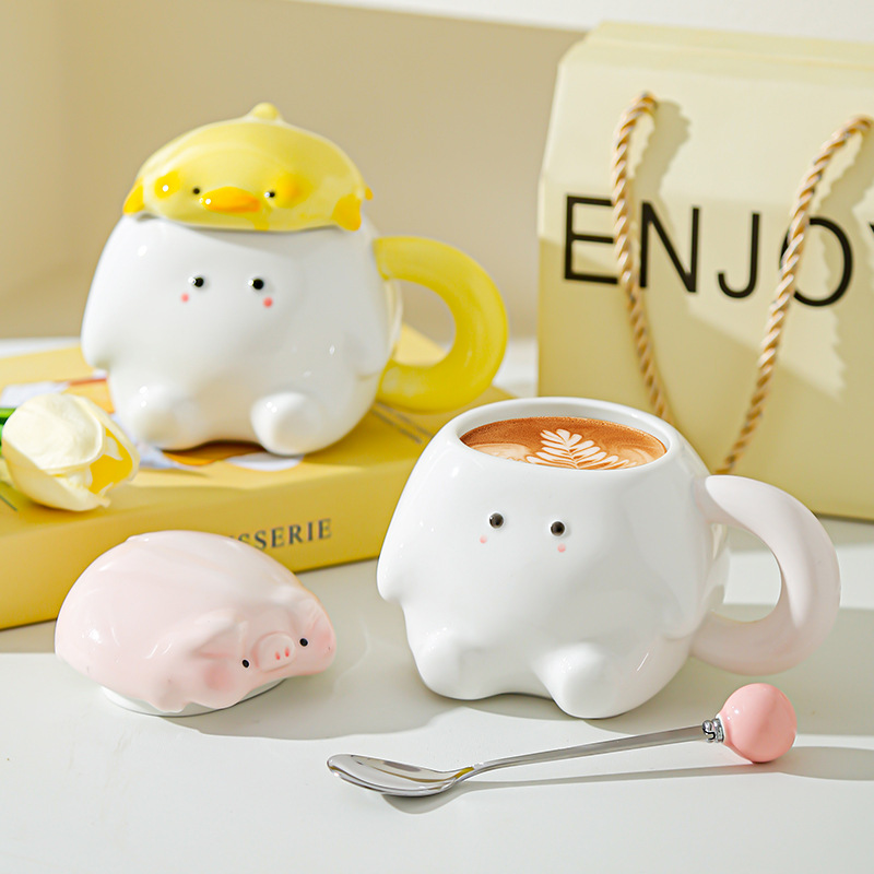 Creativo dibujado a mano de dibujos animados de animales tazas de cerámica red encantadora taza doméstica taza de agua potable de gran capacidad sensación de diseño