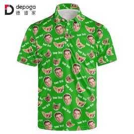 跨境专供polo衫男士短袖180g重磅3D宠物搞笑印花上衣亚马逊代发