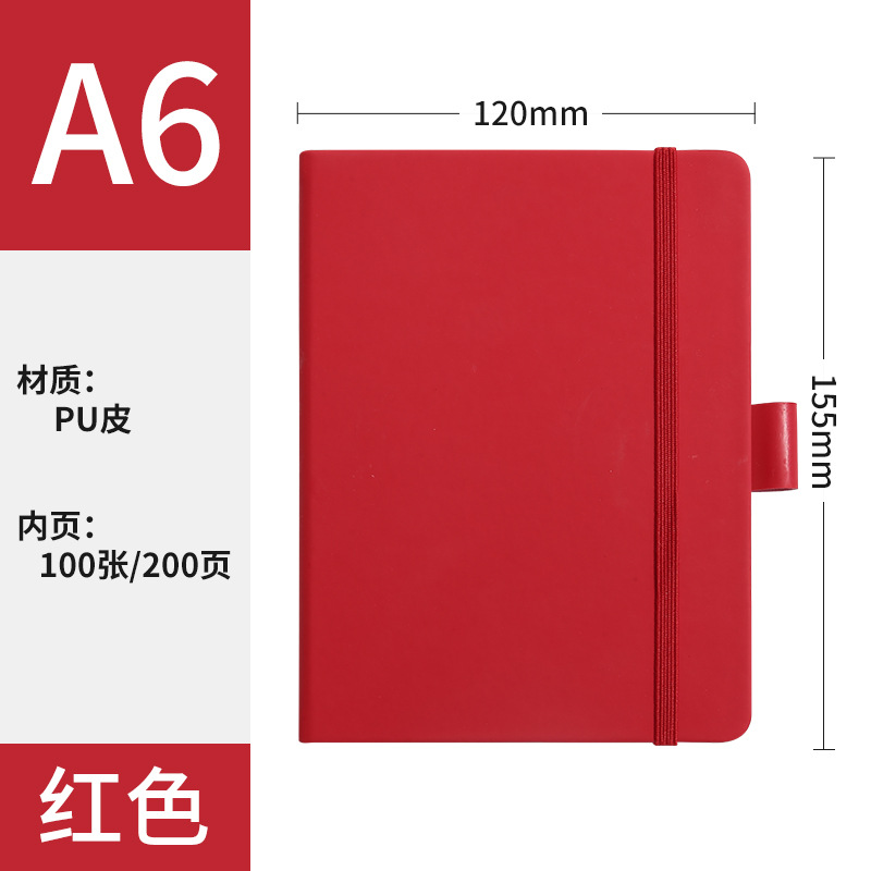 A6 rojo + Correa + bolígrafo elástico