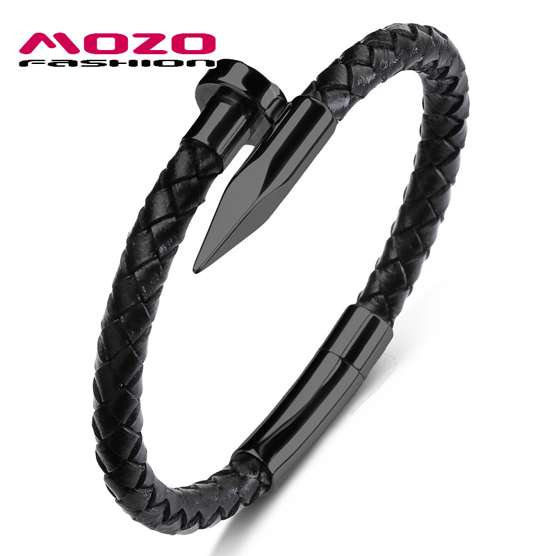 Cross-border explosions new European and American hot men's bullet nail leather bracelet stainless steel buckle jewelry bracelet