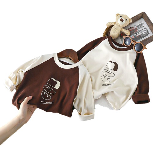 Le Chang Jia 2025 Spring Collection Boys' Letter-Sleeve Long-Sleeve Top and Girls' Cartoon Children's Round-Neck Long-Sleeve Top