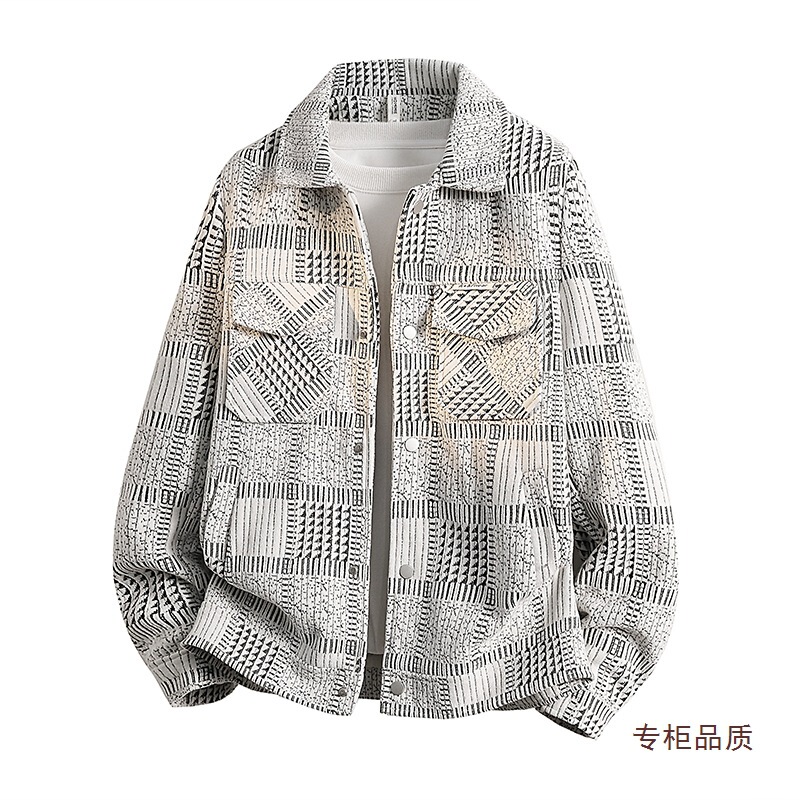 Autumn and Winter Retro French Woolen Tweed Jacket Men's Woven Thickened Coat Trendy Brand Coat