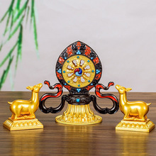 藏式双鹿法轮摆件藏传用品密宗轮王七珍双鹿转法轮摆件法轮宝