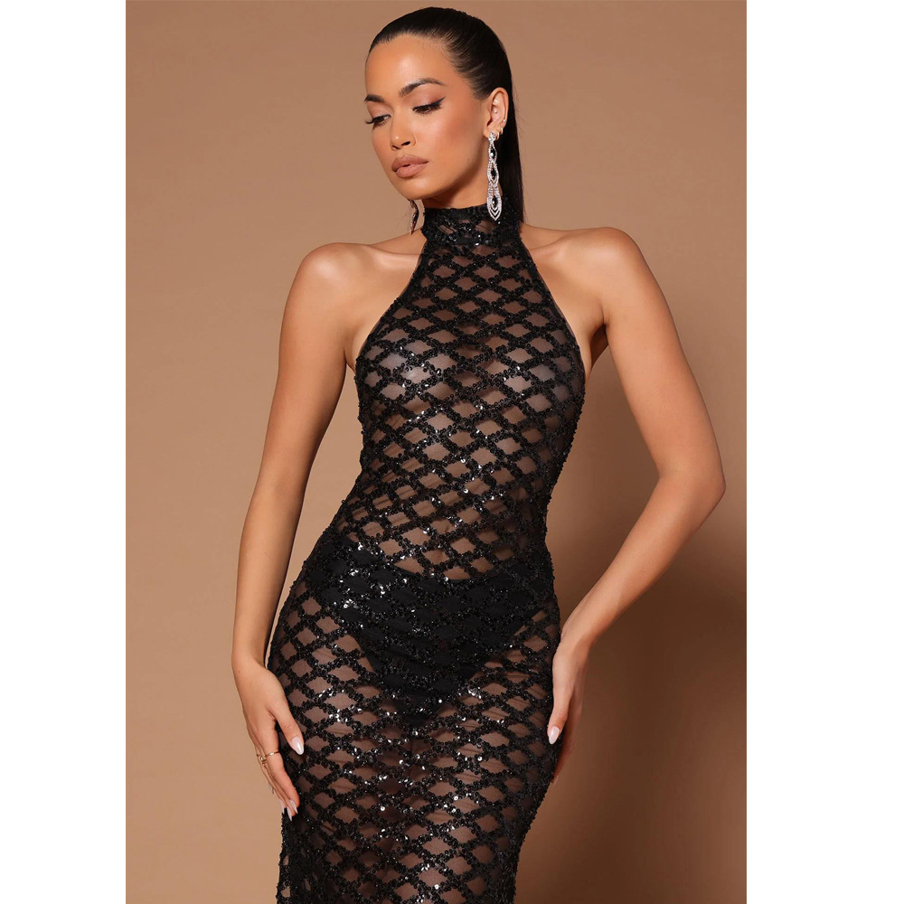 Abito da sera sexy senza schienale, nuovo modello europeo e americano per feste in discoteca, abito trasparente con strass e paillettes per donna_voghion.com
