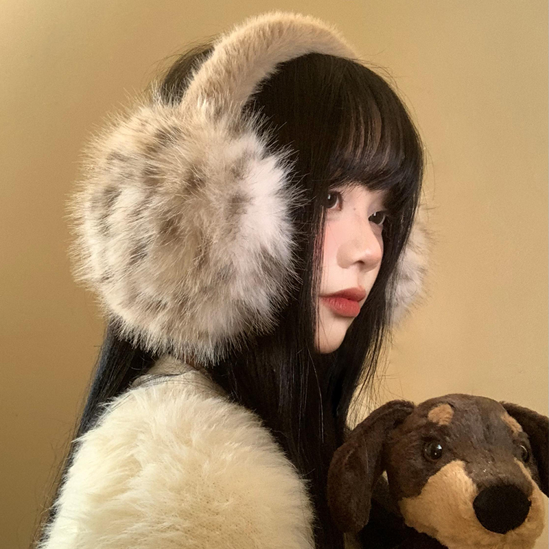 Leopard Print Plush Earmuffs for Women in Winter, Furry Earbags, Earmuffs for Cycling, Anti-Freeze, Cold-Proof, Warm Ear Warmers, Earmuffs