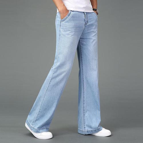 Autumn/Winter High-end Straight Leg Micro-Ruffle Men's Wide Leg Denim Bell Bottom Pants Long Trousers Casual Versatile