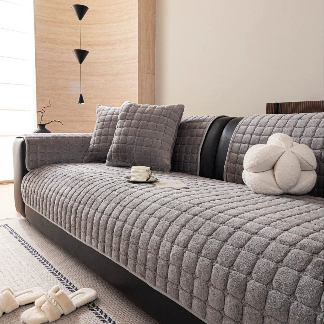 Flannel Plush Sofa Cover, Increased Thickness Non-Slip, Cushion & Pillowcase Options, 70–110 cm