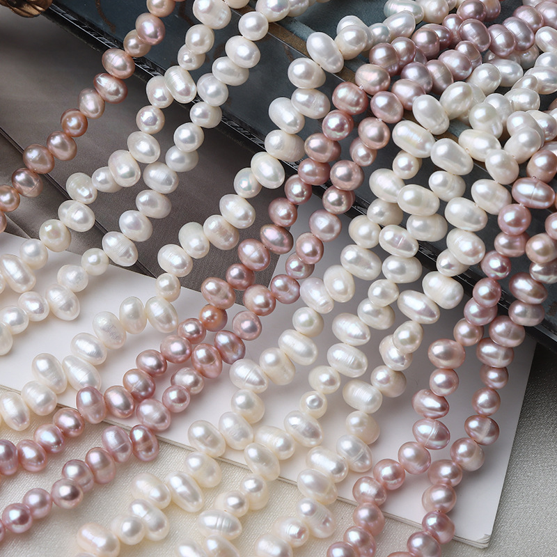 無核三七米珠5-6mm天然淡水珍珠散珠半成品diy一串約35cm60多顆