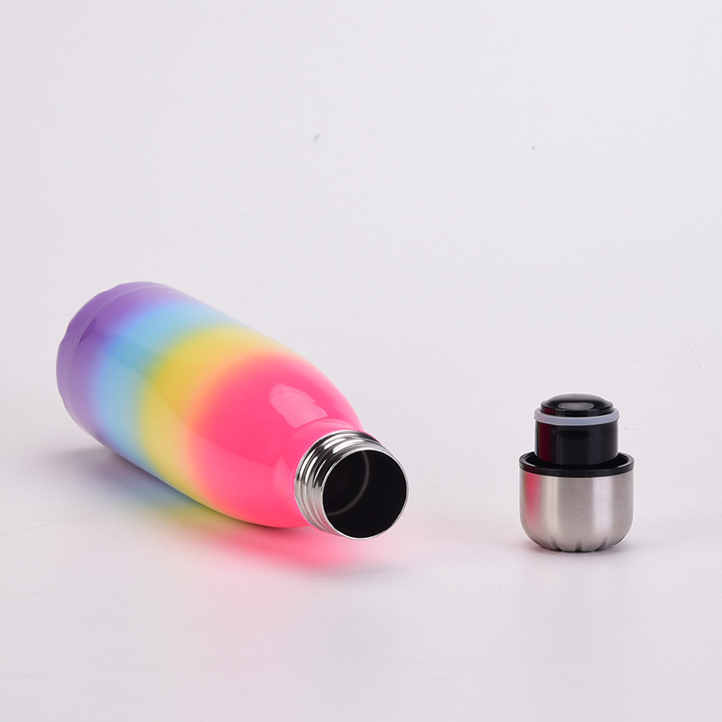 New Gradient Color Rainbow 500ml Double-layerd Stainless Steel Portable Sports Water Bottle display picture 3