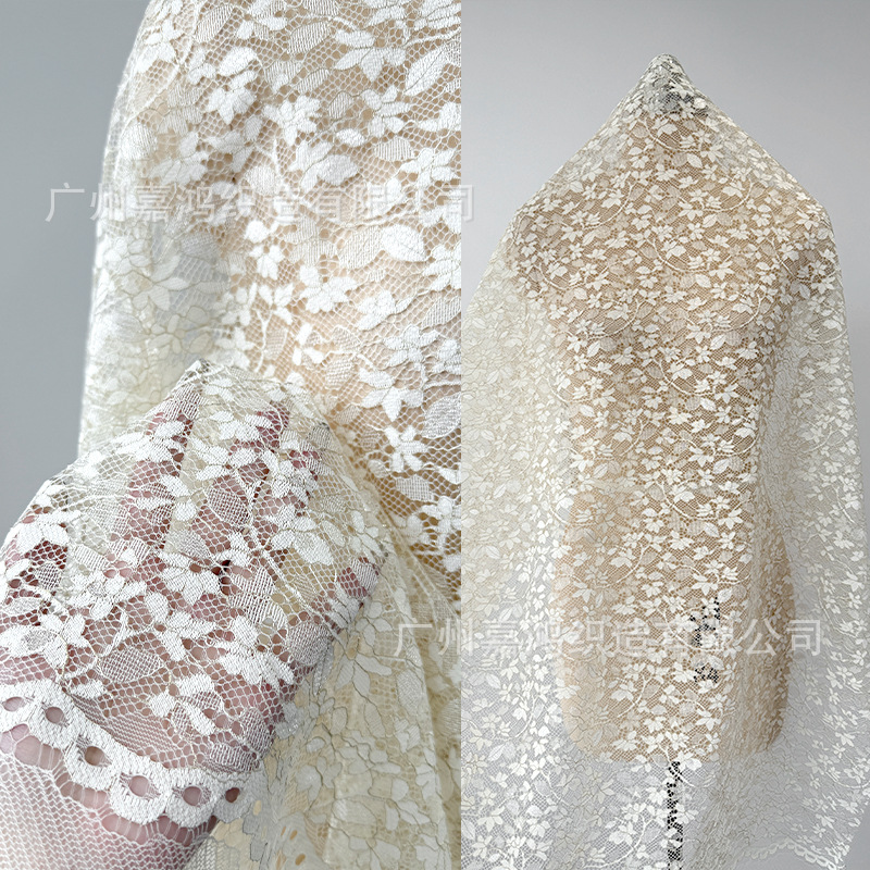 Tejido de encaje de nylon brillante oro francés temperamento de mujer falda flor de encaje fábrica de stock