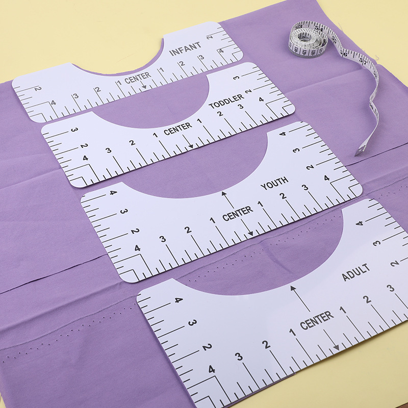 跨境新品圆领五合一校准工具对齐工具PVC尺子五件套T恤导向尺现货