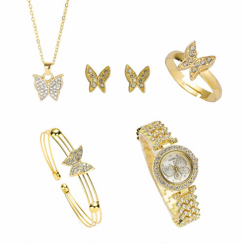 New product dropshipping trendy butterfly ladies full diamond watch set 5pcs/set
